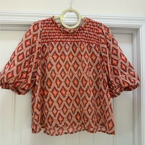 Banjanan Women's Geometric Patterned Top - Red and Pink